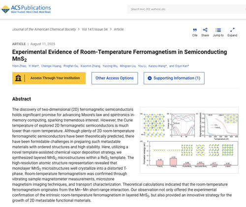 JACS Publication | CIQTEK SNVM Enables Discovery of Room-Temperature Ferromagnetism in Semiconducting MnS₂