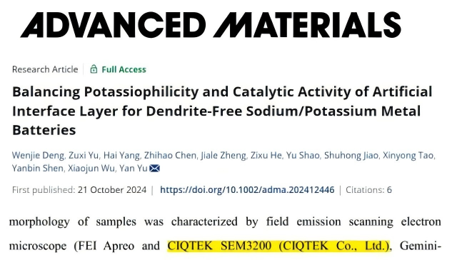 USTC-Team „AM“ | CIQTEK SEM unterstützt die mikroskopische Morphologieanalyse von Kaliummetallanoden
